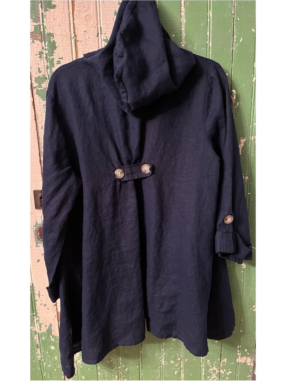 Linen Cynthia Rowley Navy Hooded Women's Jacket with Button Back Detail XL?